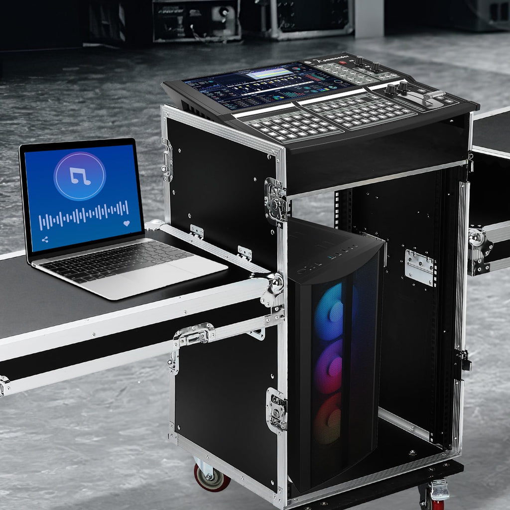 16U DJ Controller Case Rack with 2 Side Tables and 4 Casters Q16622