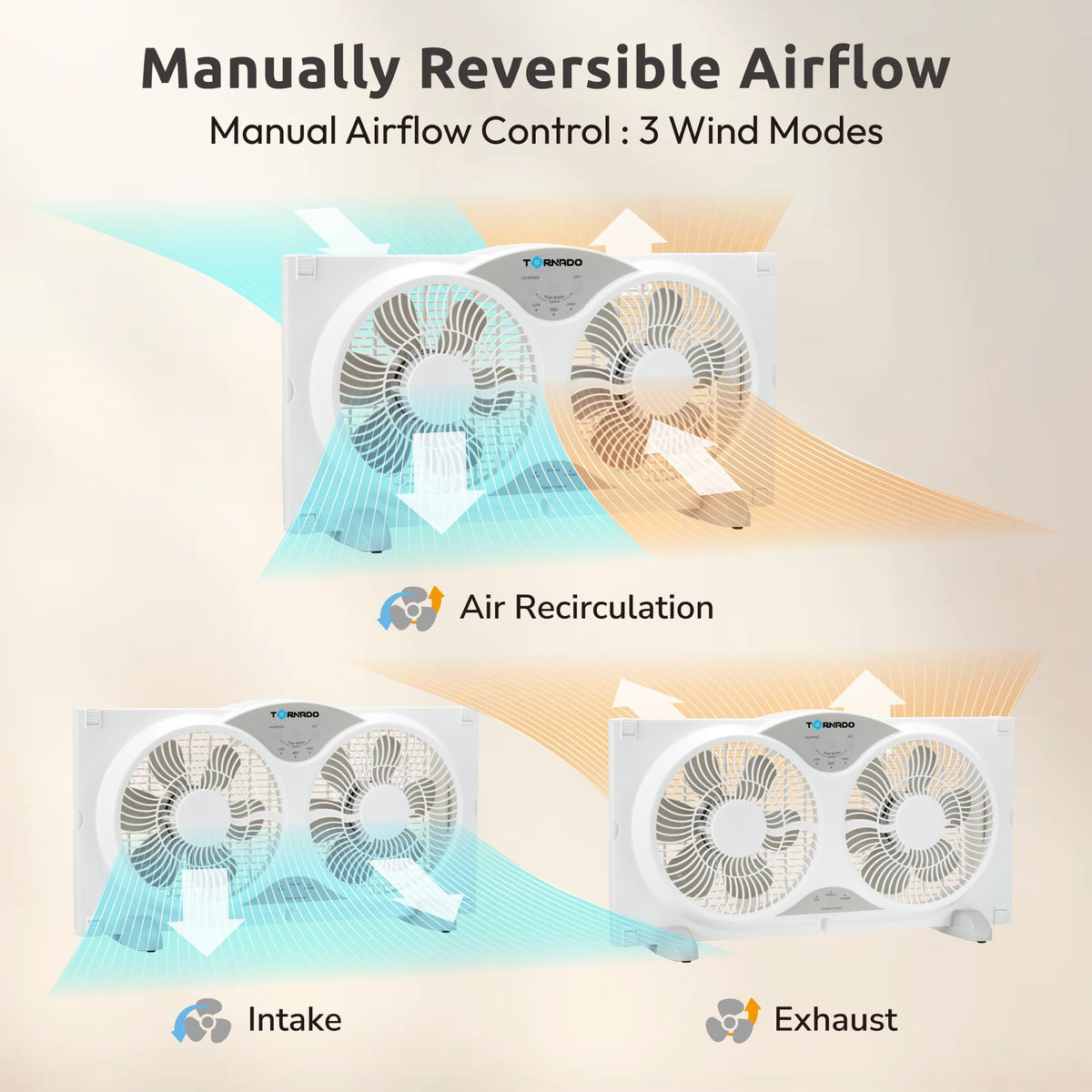 9 Inch Dual Window Fan with Remote Control, 3-Speed, White Z79948