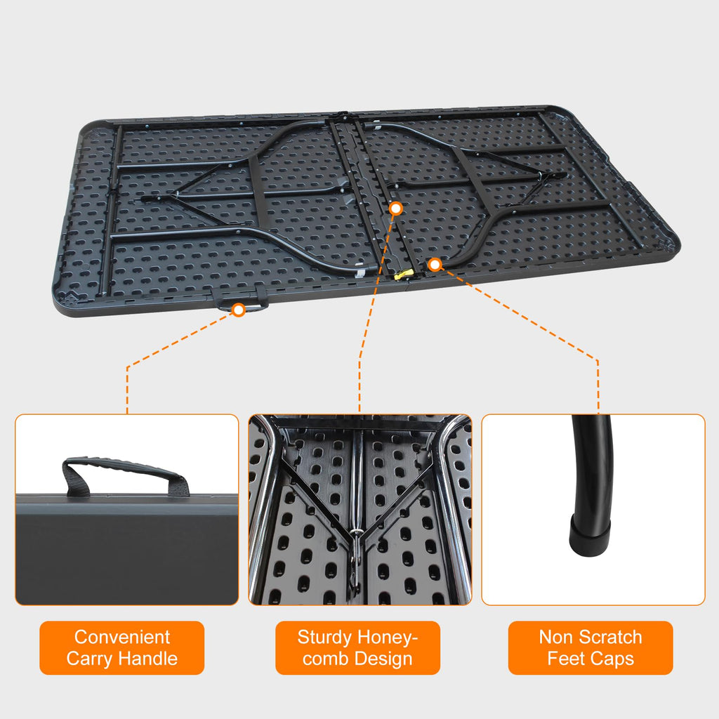 6 FT Black Folding Table with Carry Handle C9005