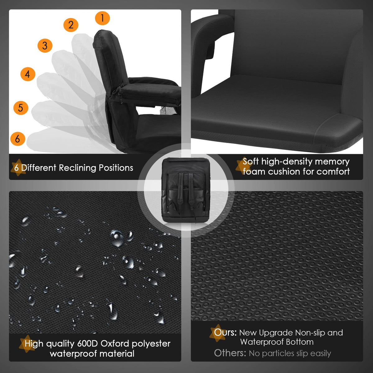 Heated Stadium Seats for Bleachers with Back Support, Black Y452672