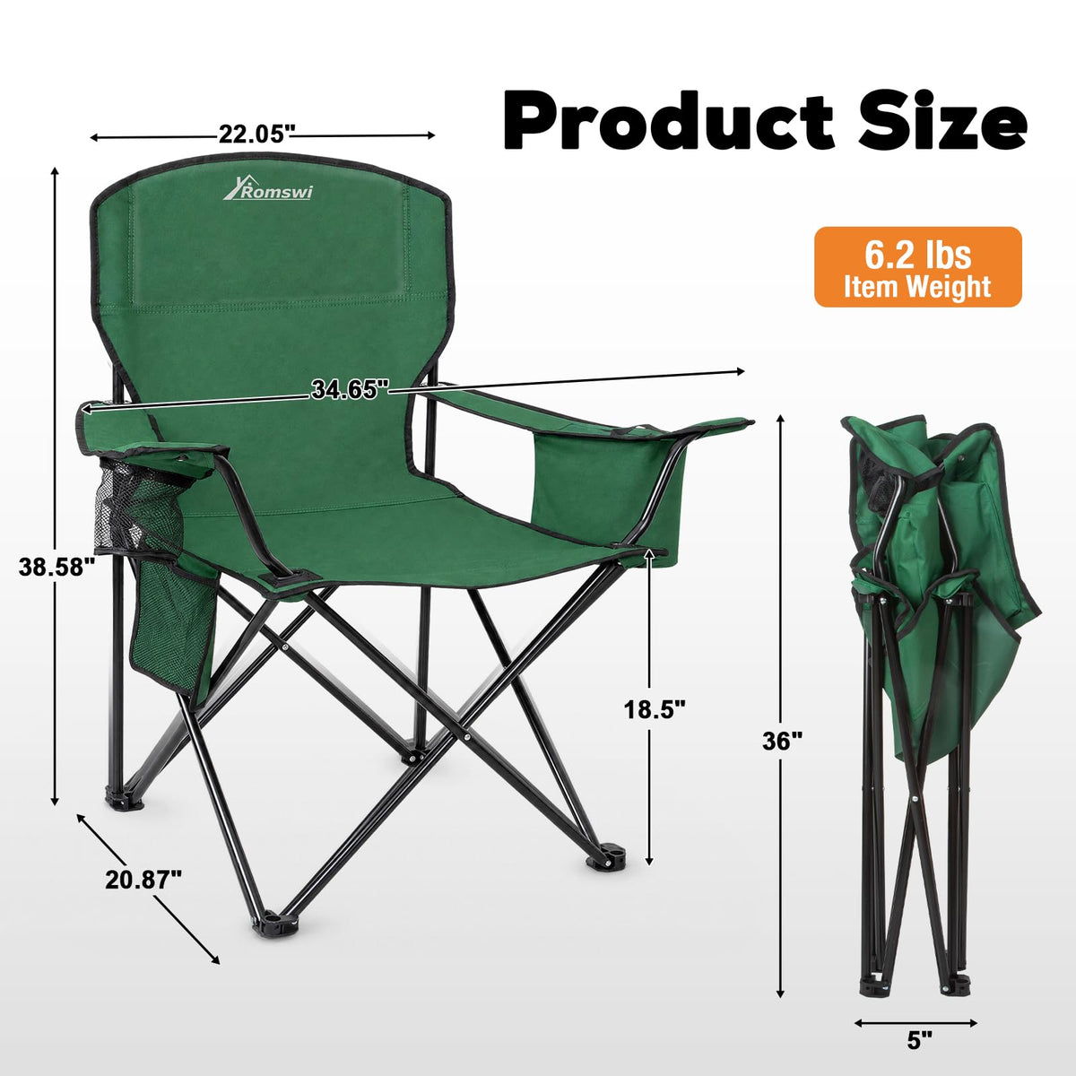 2 Pack Heavy Duty Folding Camping Chair with Cooler Bag Z7449