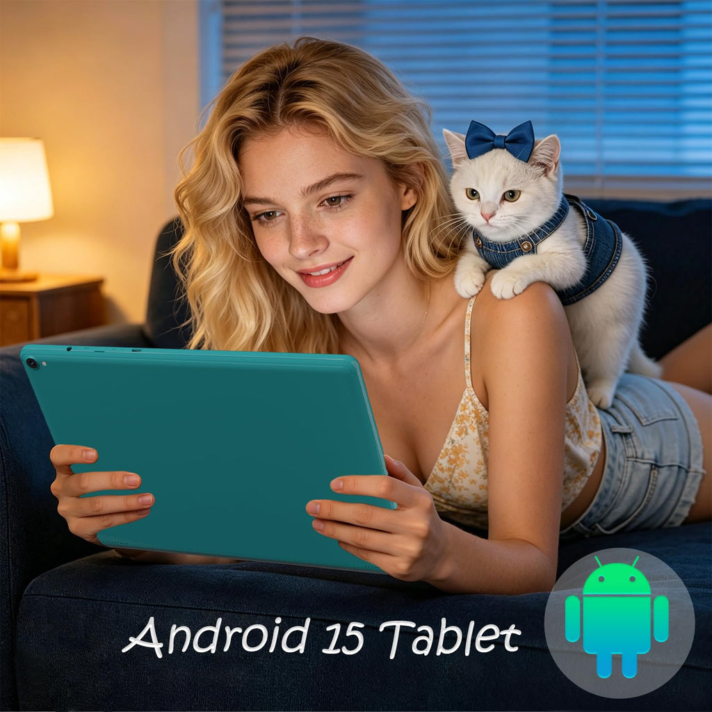 Android 15 Tablet 10 inch, 8GB RAM 32GB ROM, 2 in 1 Tablet with Keyboard Case, 1280x800 HD IPS Screen, Navy J42389
