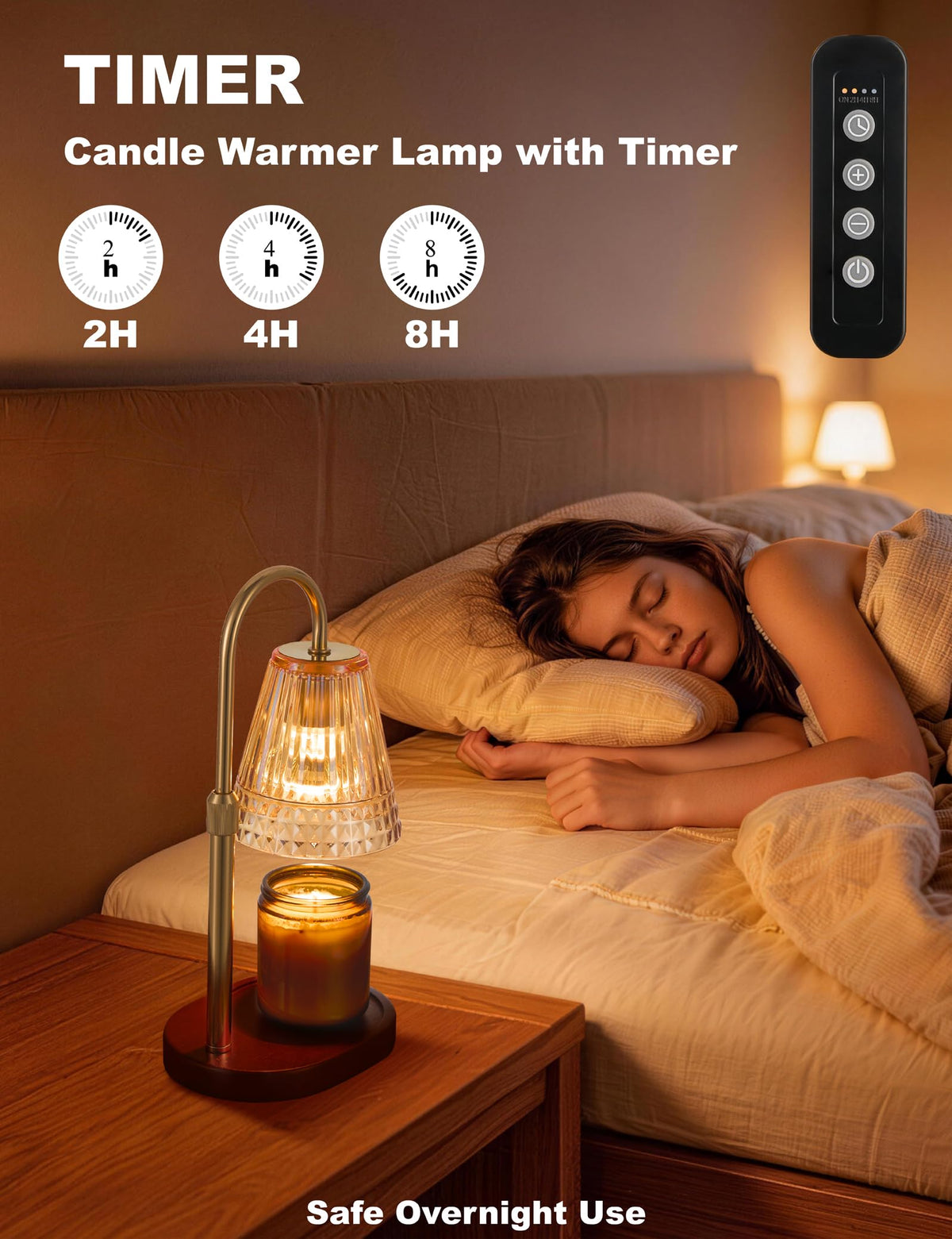 Candle Warmer Lamp with Dimmer & Timer, Adjustable Height, Amber-gold W629831