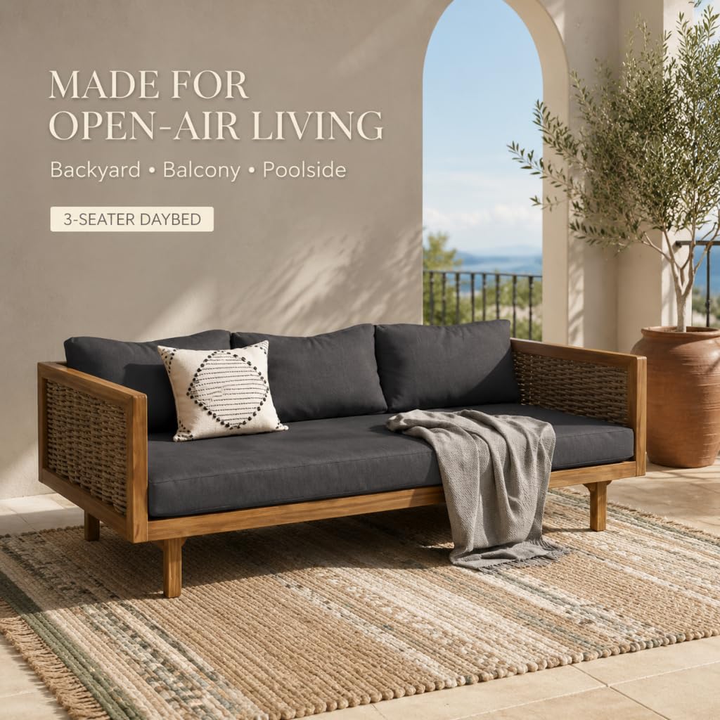 Acacia Wood 3-Seater Patio Sofa with Cushions G676399