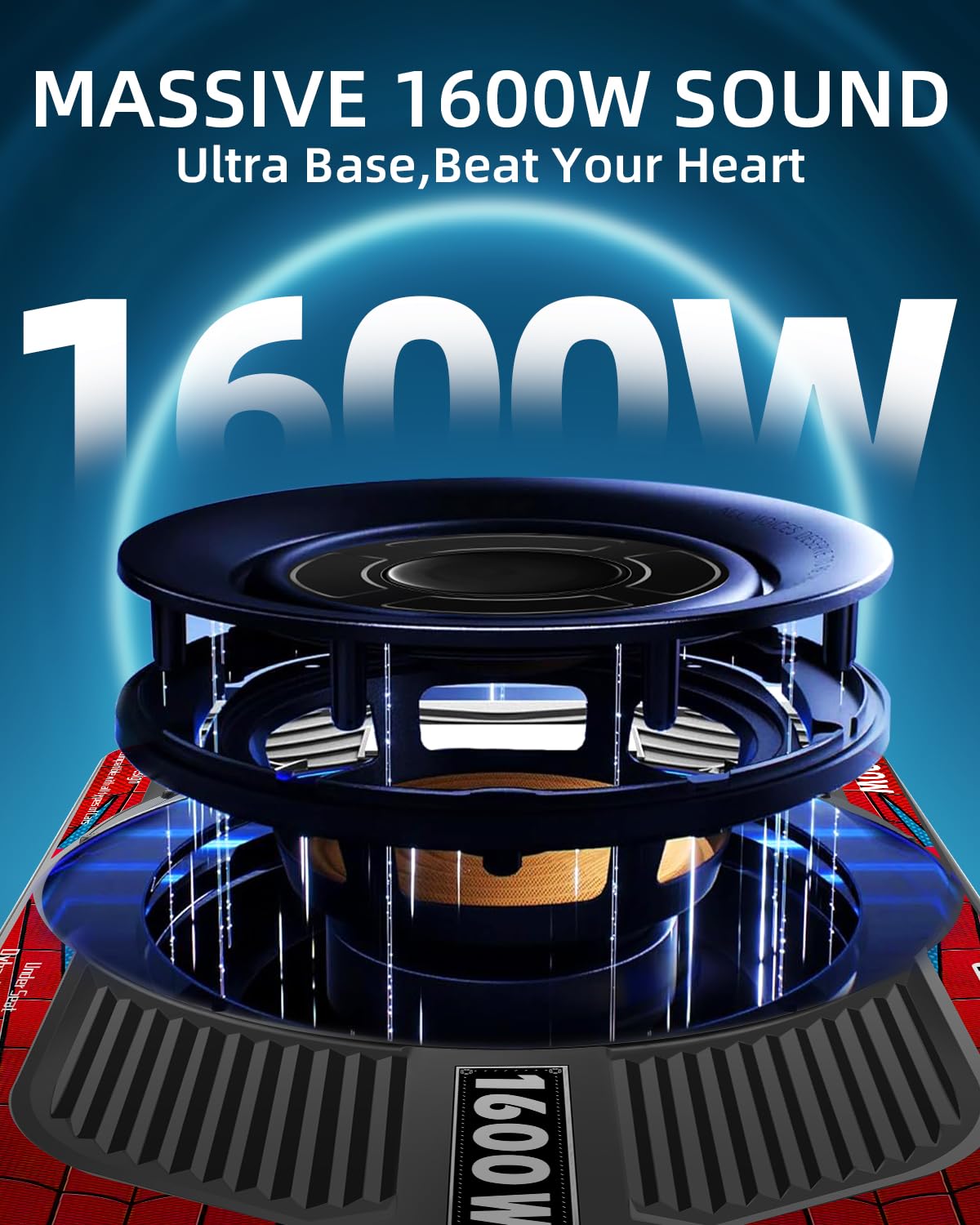 1600W Slim Underseat Car Subwoofer and Amp with RGB Light M56097