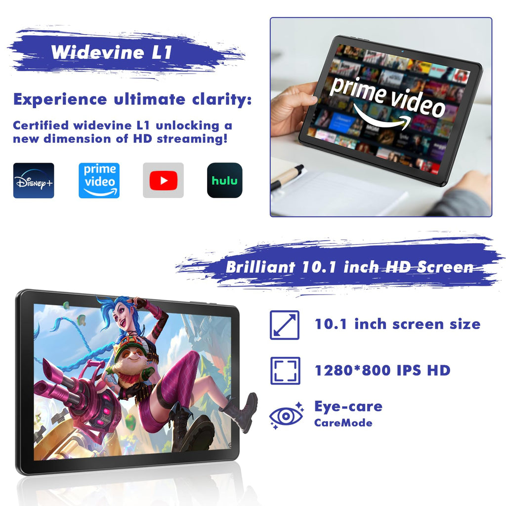 10.1 Inch Android 15 Tablet, 24GB RAM 128GB ROM, 1280 x 800 HD Display, 6000mAh Battery, 5MP+8MP Camera (Black) K755667