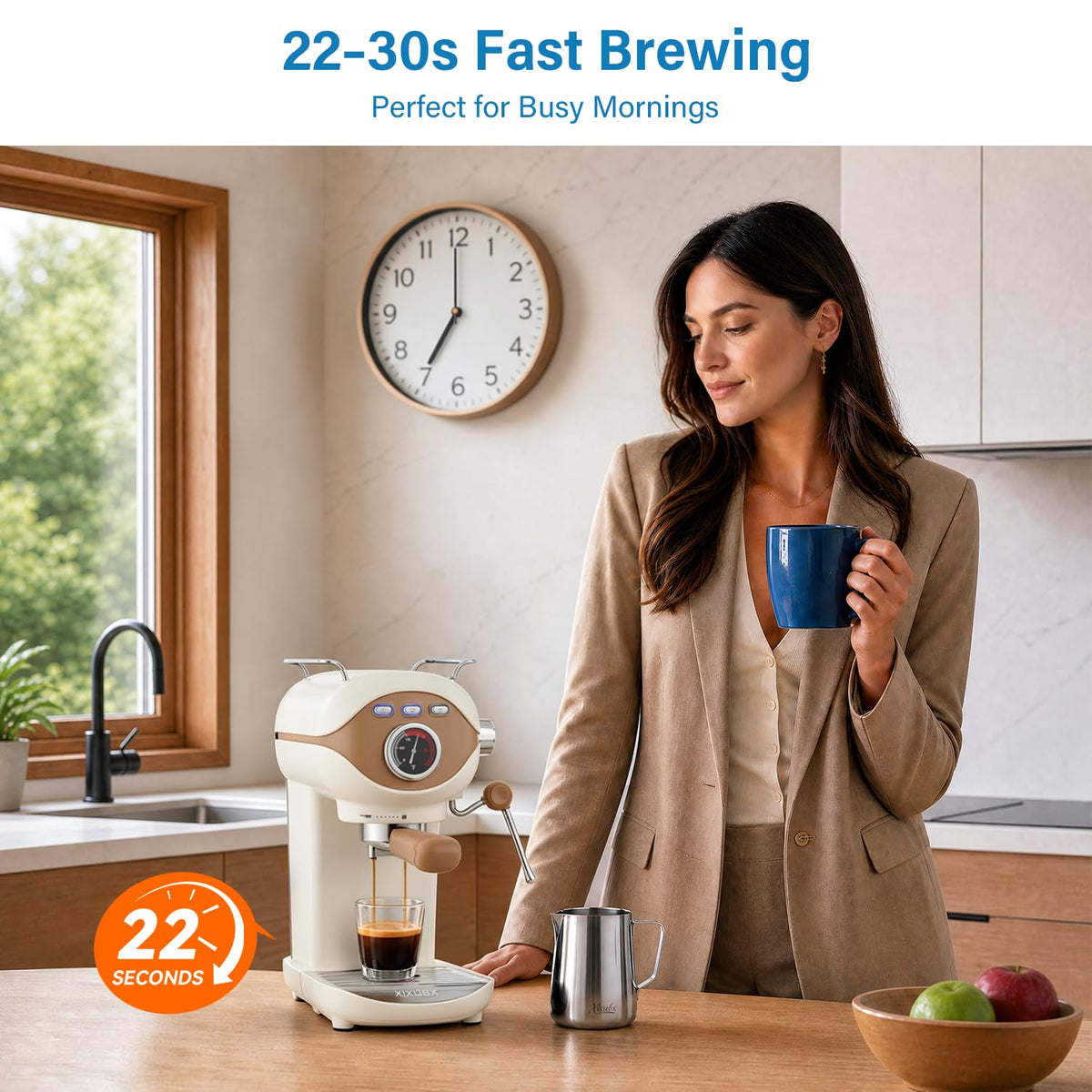 White Compact Espresso Machine with Milk Frother H676973