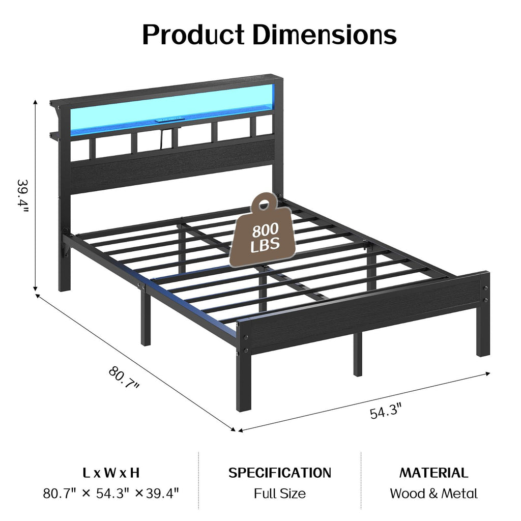 Full Size Bed Frame with Charging Station and LED C833775