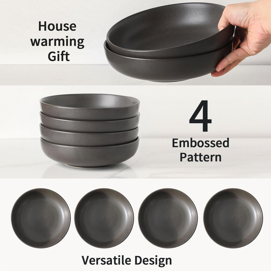 34 oz Stoneware Pasta Bowls Set of 4, Matte Black Y534