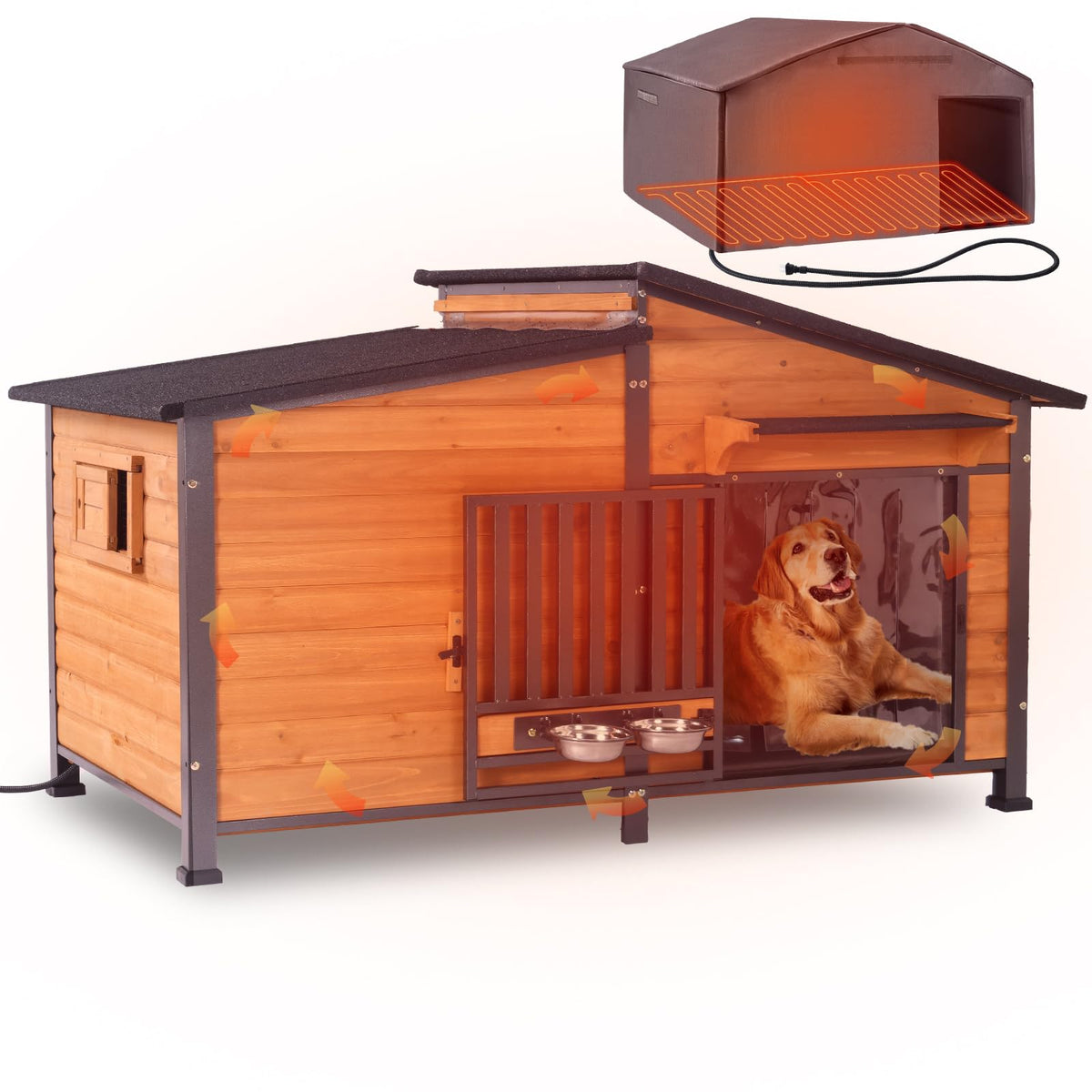 Extra Large Heated Insulated Weatherproof Dog Kennel with Heating Pad Y120