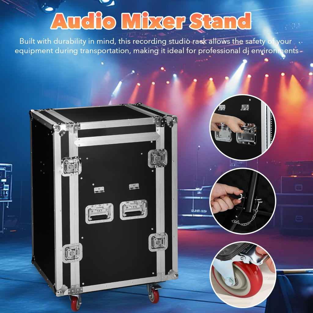 16U DJ Controller Case Rack with 2 Side Tables and 4 Casters Q16622