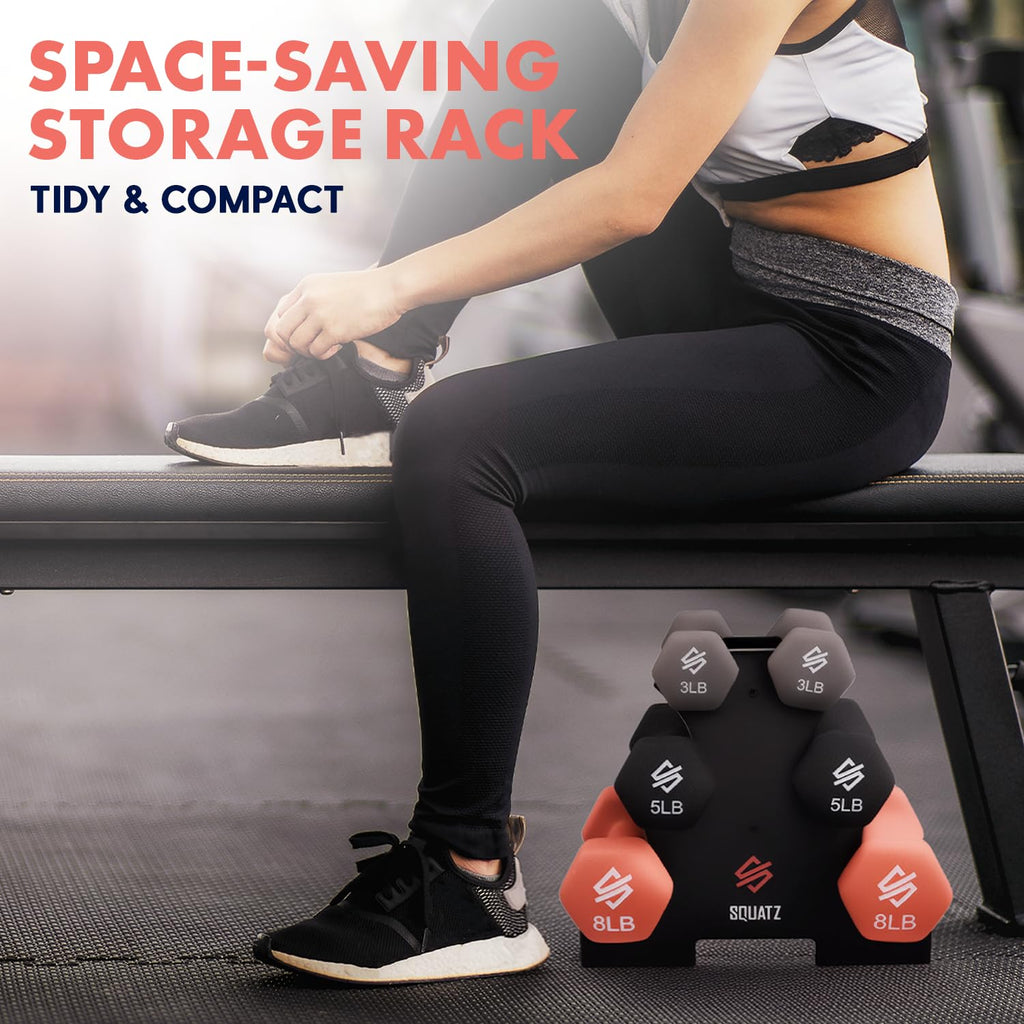 32lbs Neoprene Coated Hex Dumbbell Weights Set with Stand I538