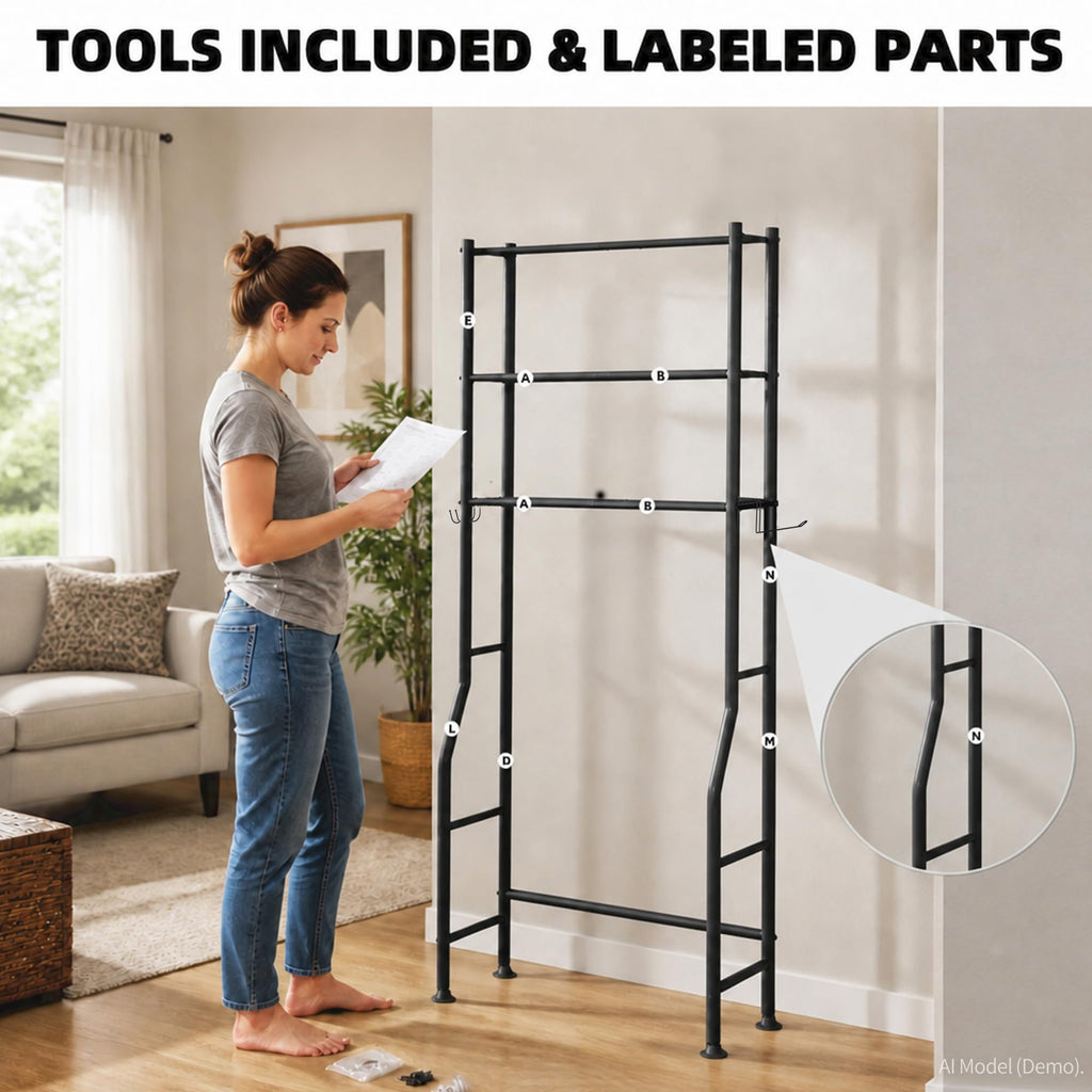 3-Tier Over Toilet Storage, Black V795