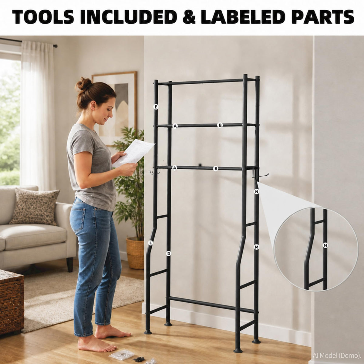 3-Tier Over Toilet Storage, Black V795