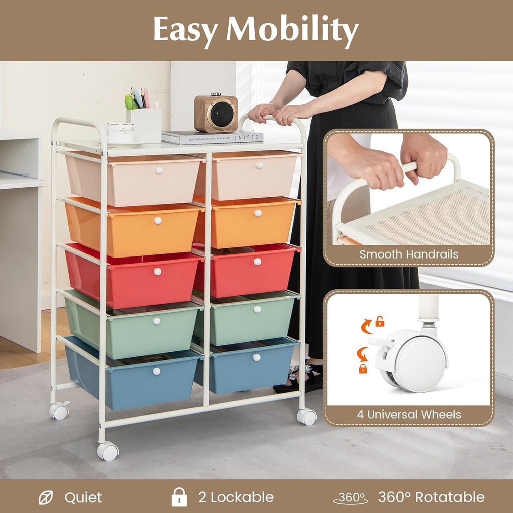 10 Drawer Rolling Storage Cart with Metal Frame K7233