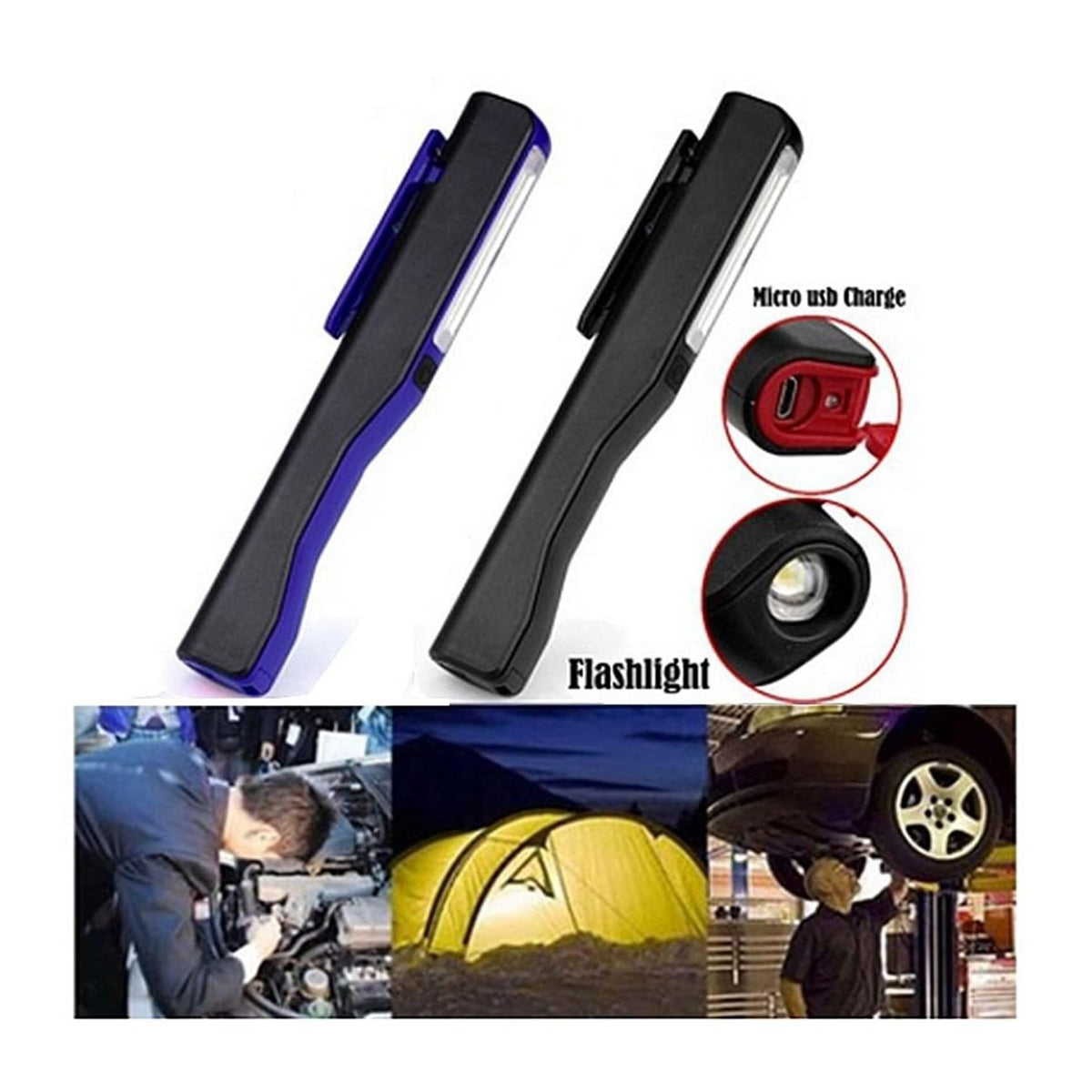 2-Pack Rechargeable LED COB Work Light 240LM Magnetic Portable Lamp USB Charging(Blue) N86612