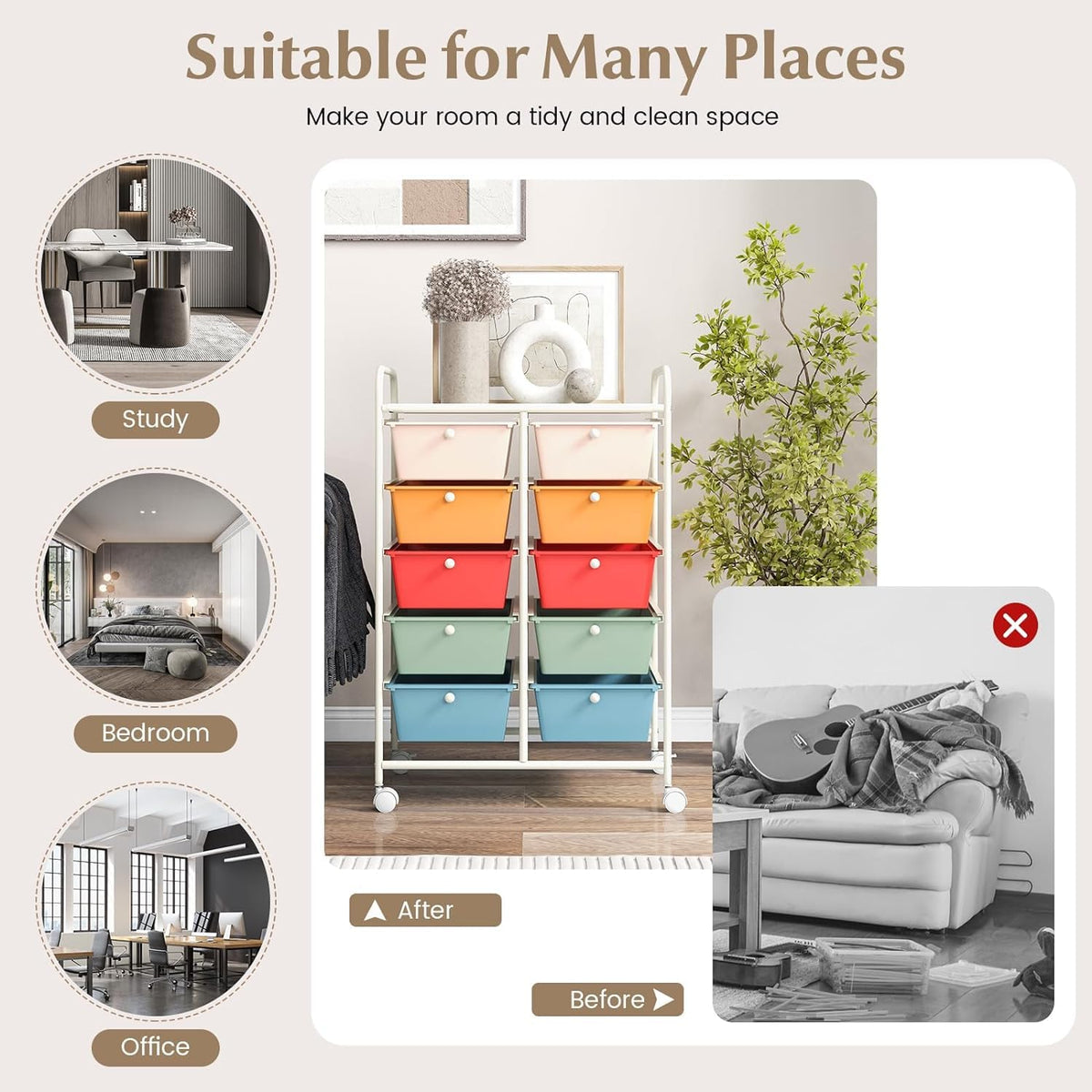 10 Drawer Rolling Storage Cart with Metal Frame K7233
