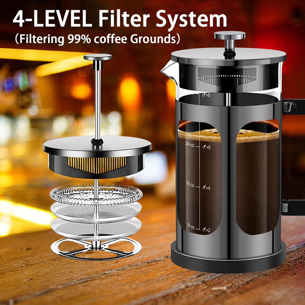 French Press Coffee Maker 34oz with 4 Filters Borosilicate Glass S747673