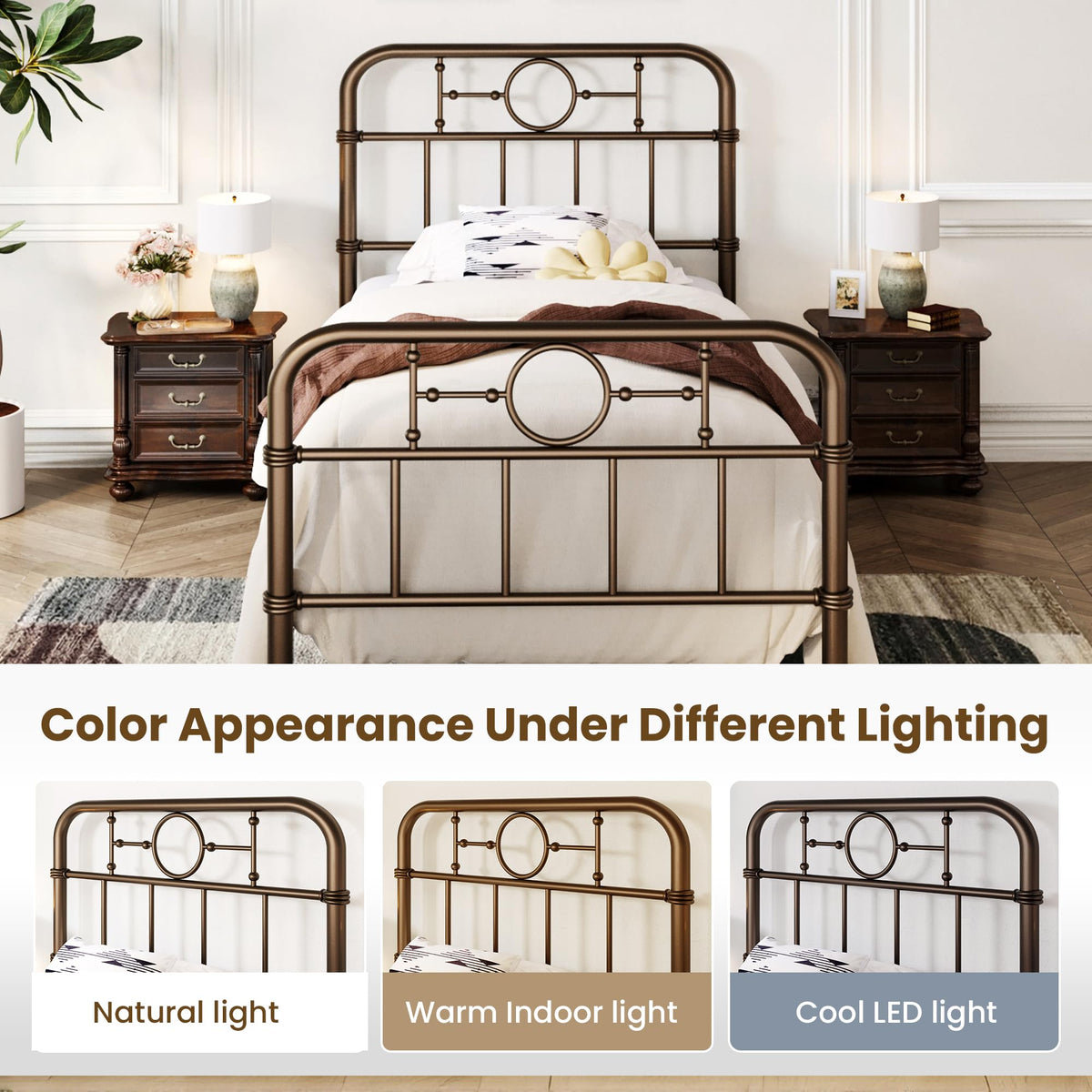 Twin Metal Platform Bed Frame with Vintage Headboard Y9480