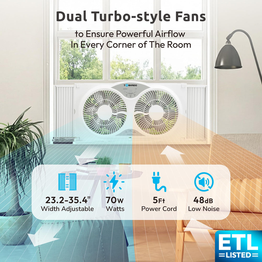 9 Inch Dual Window Fan with Remote Control, 3-Speed, White Z79948