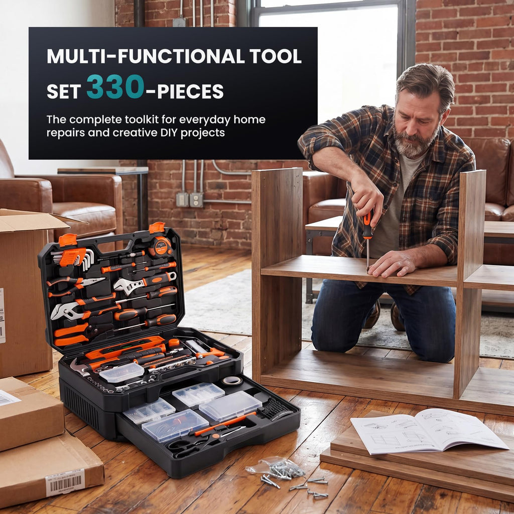 330 Piece Carbon & Cr-V Steel Home Repair Tool Kit C166
