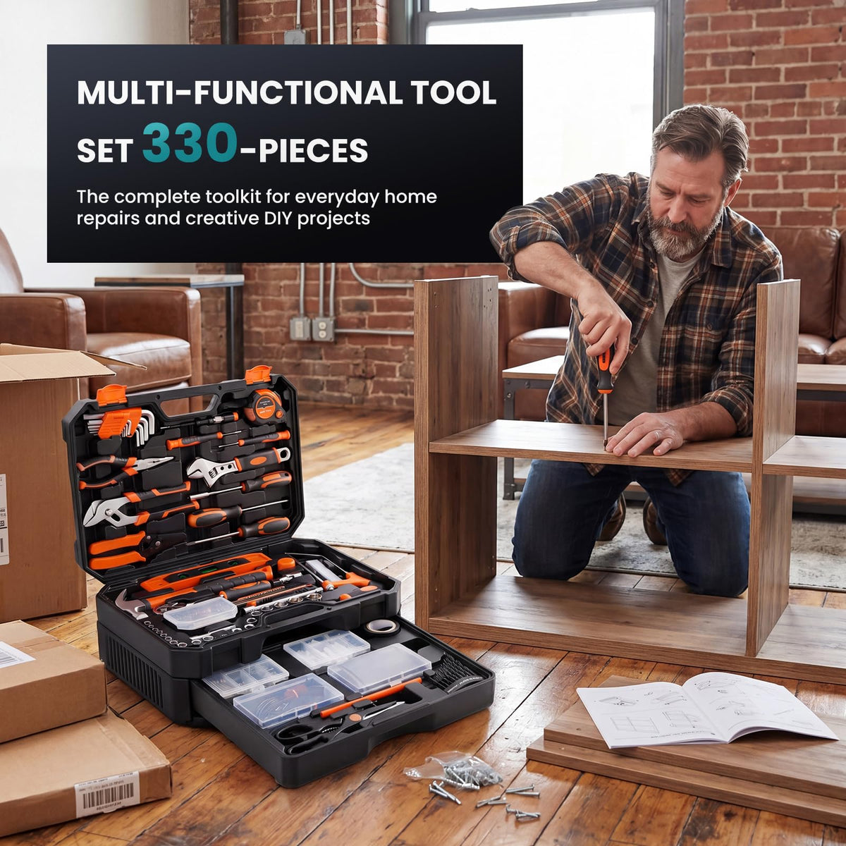 330 Piece Carbon & Cr-V Steel Home Repair Tool Kit C166
