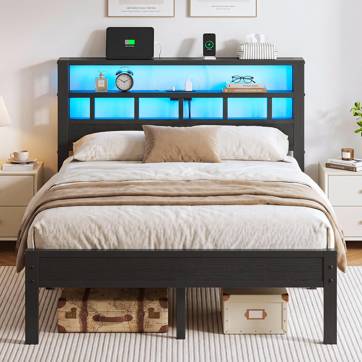 Full Size Bed Frame with Charging Station and LED C833775