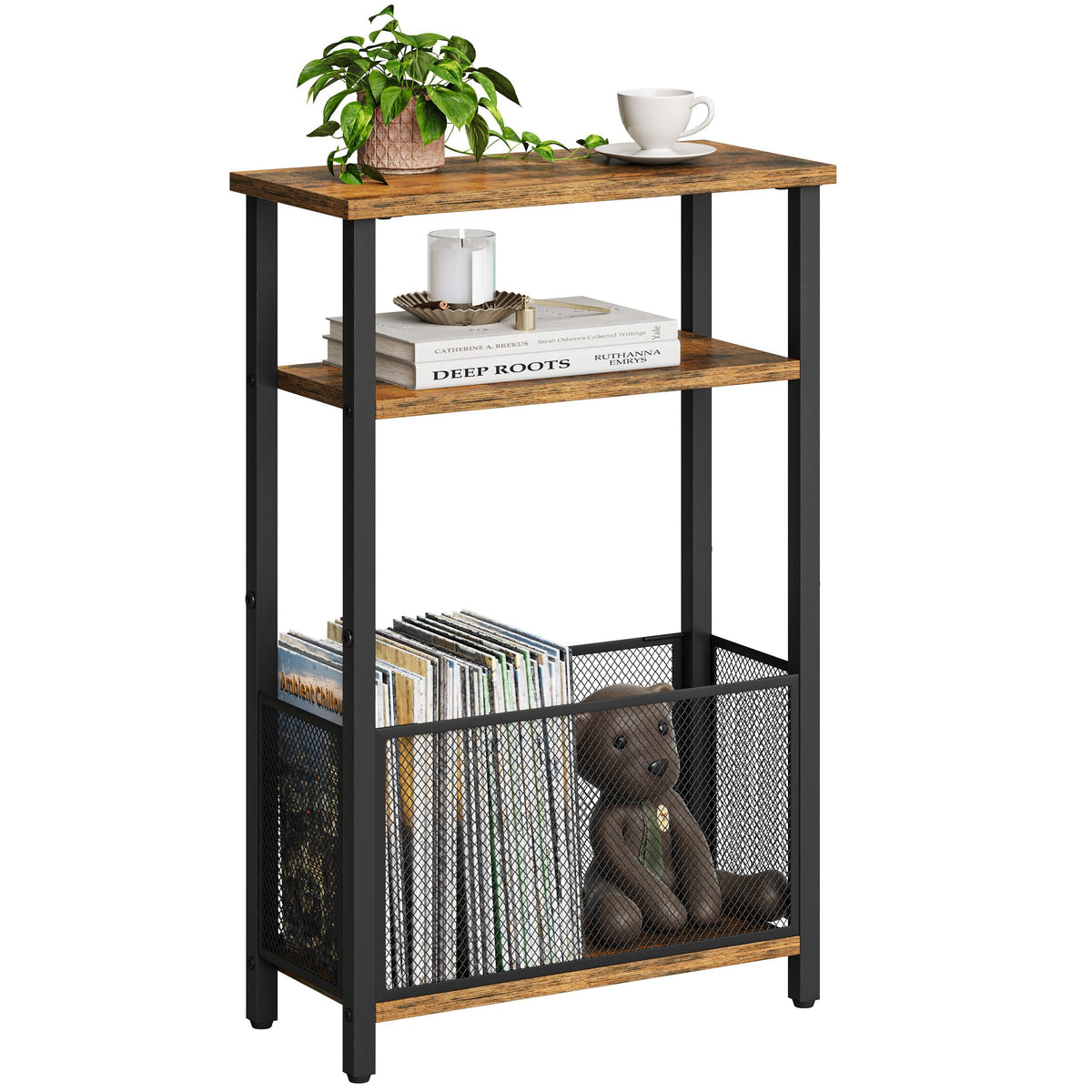 Narrow 3 Tier Side Table with Storage Basket V99091