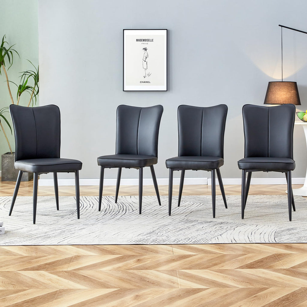Black Faux PU Leather Dining Chairs Set of 4 Z76616