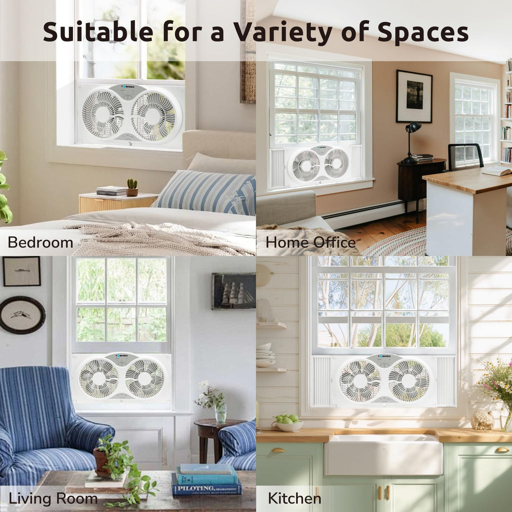9 Inch Dual Window Fan with Remote Control, 3-Speed, White Z79948