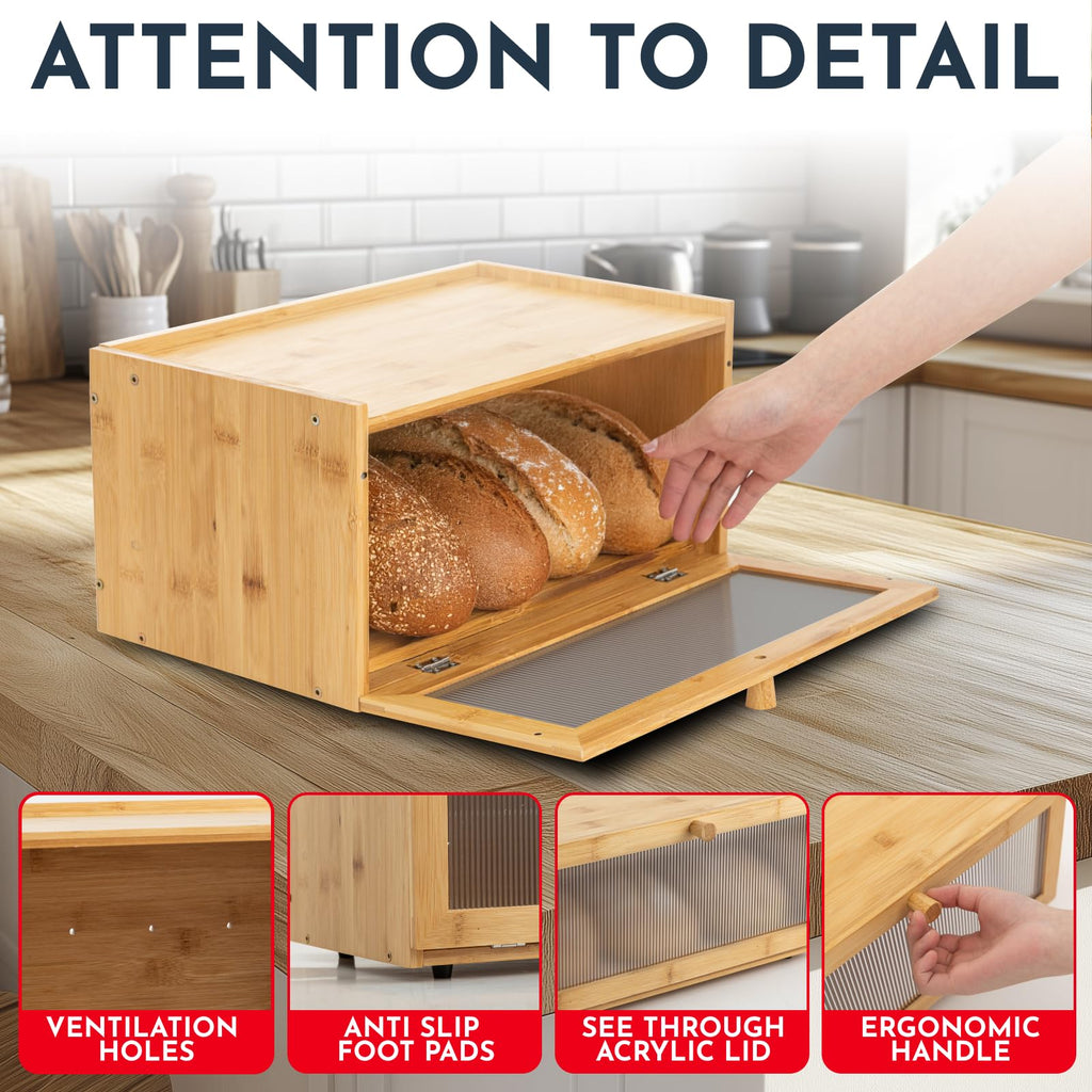 Bamboo Bread Box with Acrylic Window C659