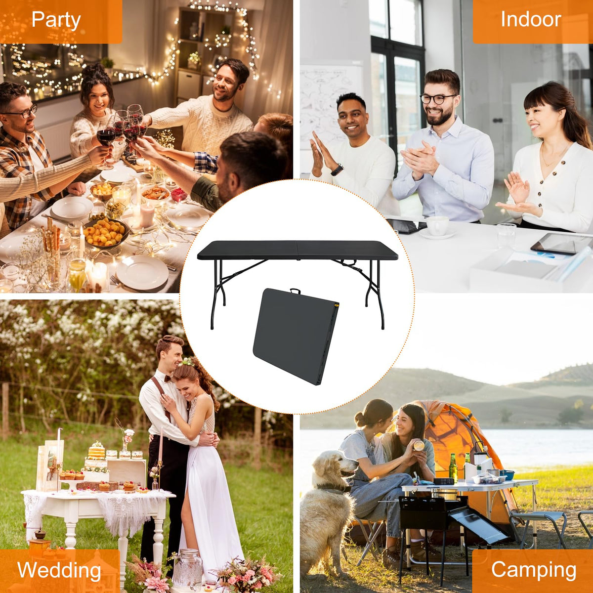 6 FT Black Folding Table with Carry Handle C9005