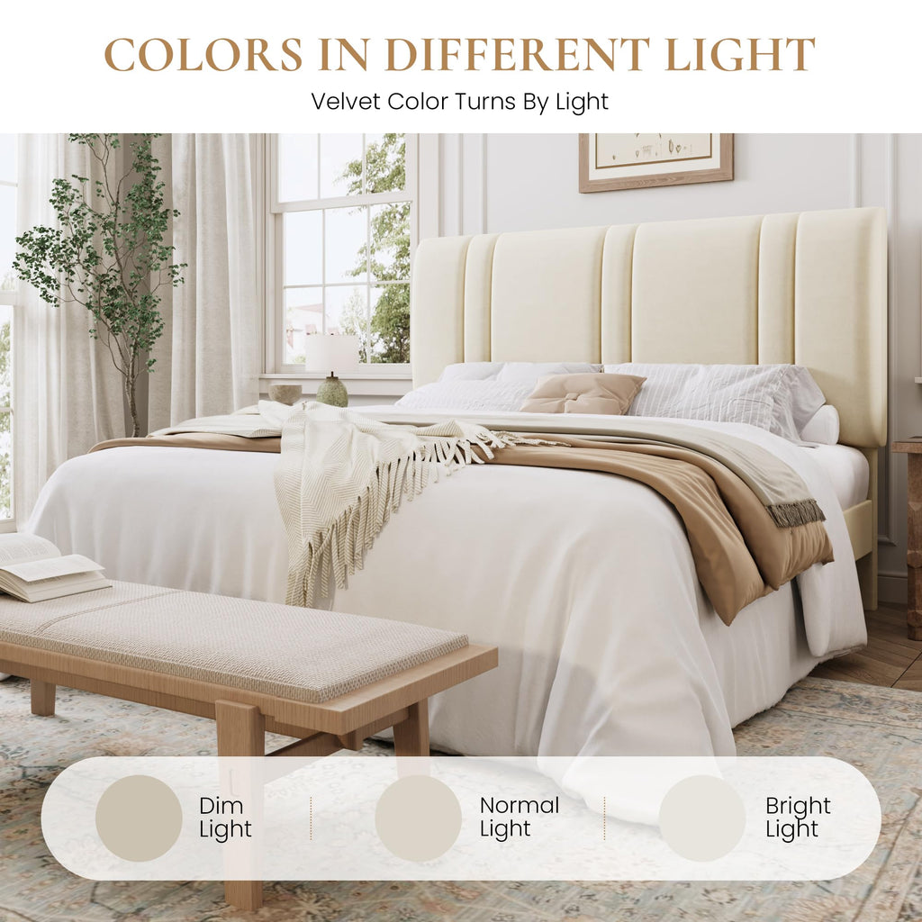 Queen Size Velvet Bed Frame with Adjustable Headboard R359051