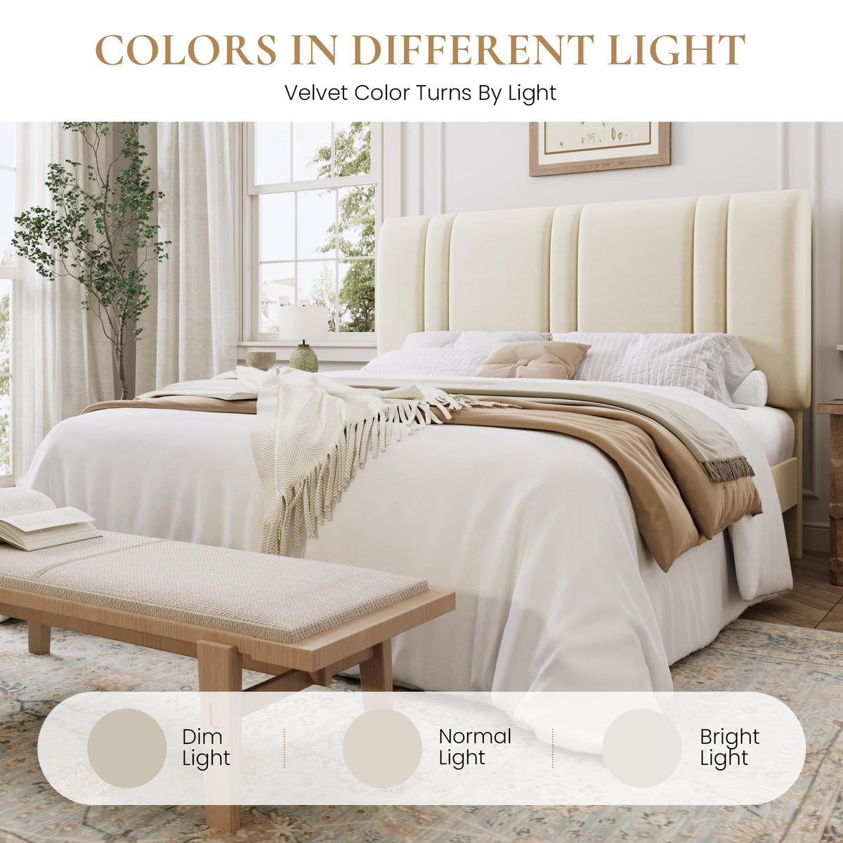 Queen Size Velvet Bed Frame with Adjustable Headboard R359051