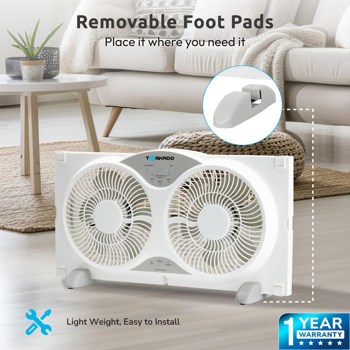 9 Inch Dual Window Fan with Remote Control, 3-Speed, White Z79948