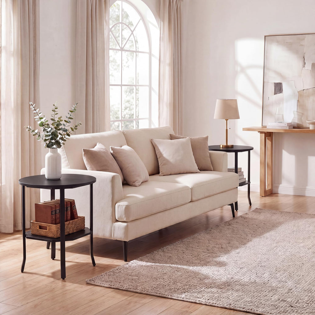 2-Tier Round Side End Table with Storage Shelf Y6960