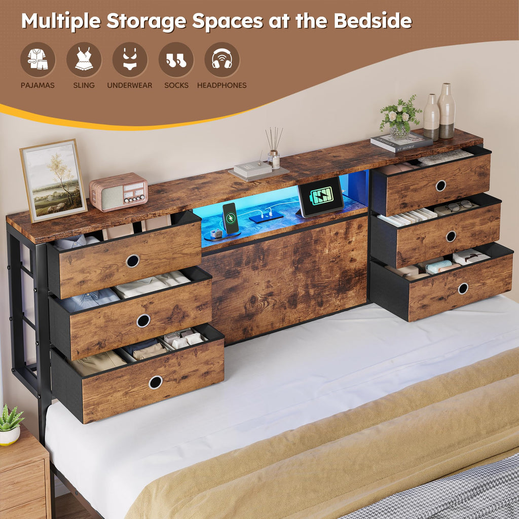 King Size Bed Frame with 9 Drawers and Charging Station T17737