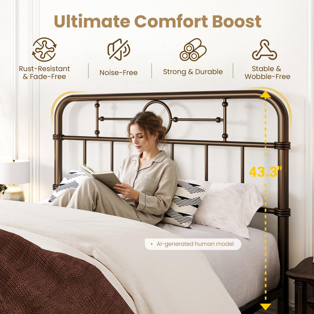 Twin Metal Platform Bed Frame with Vintage Headboard Y9480