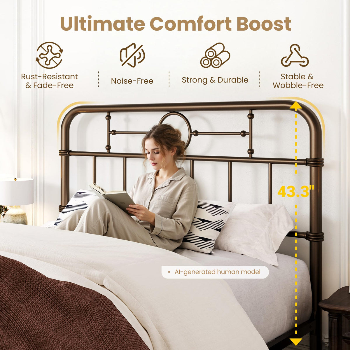 Twin Metal Platform Bed Frame with Vintage Headboard Y9480