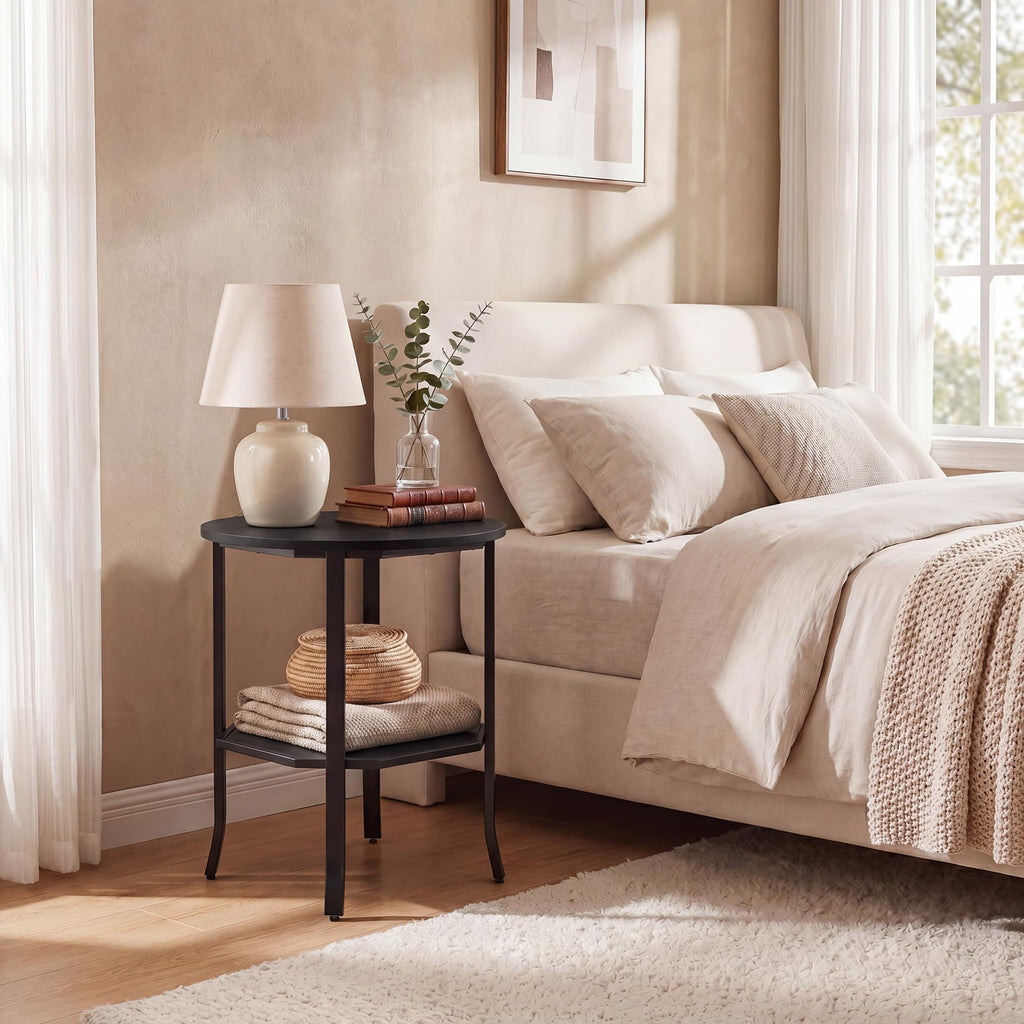 2-Tier Round Side End Table with Storage Shelf Y6960