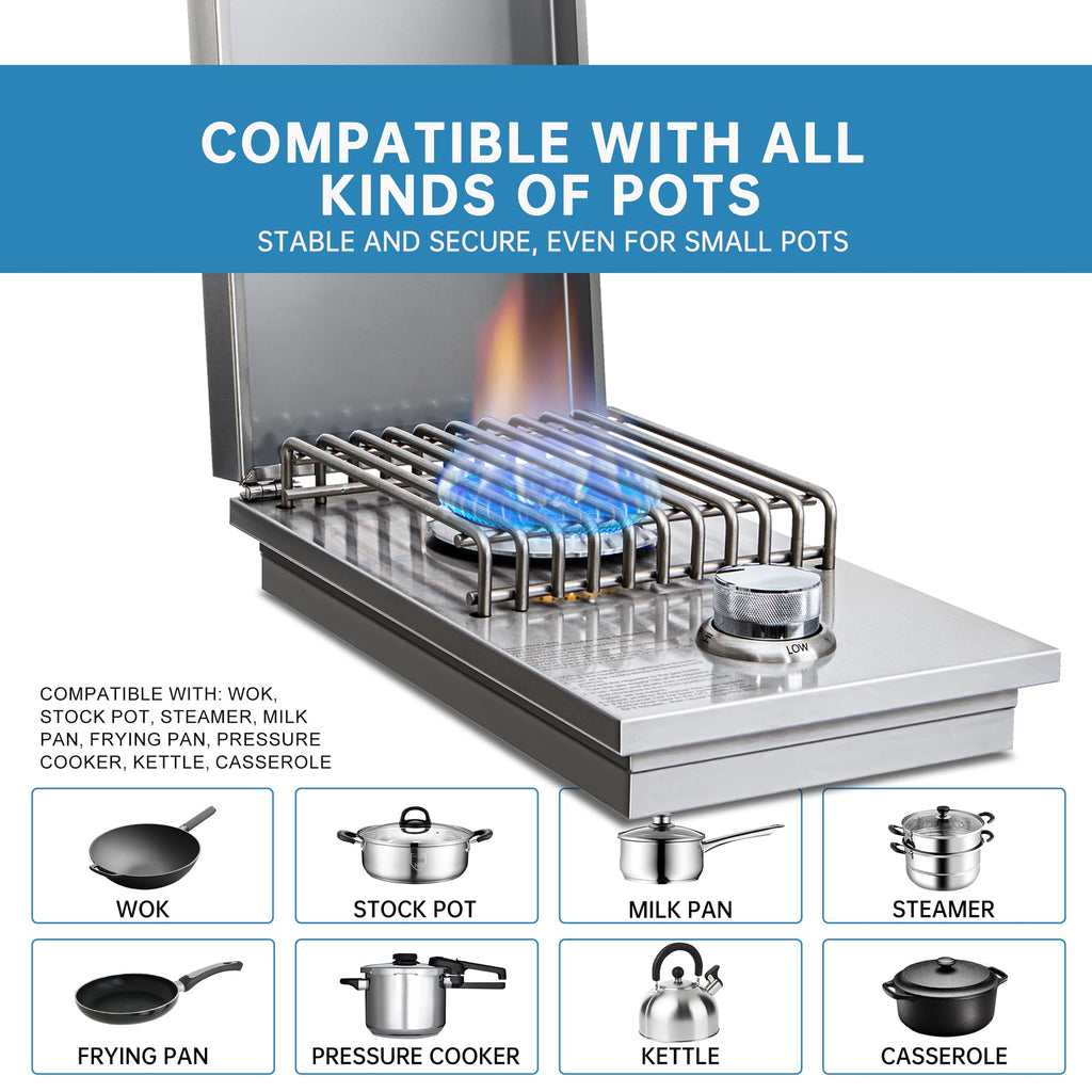 Built-in Side Burner for Outdoor Kitchen, Propane & Natural Gas, 304 SS J4037