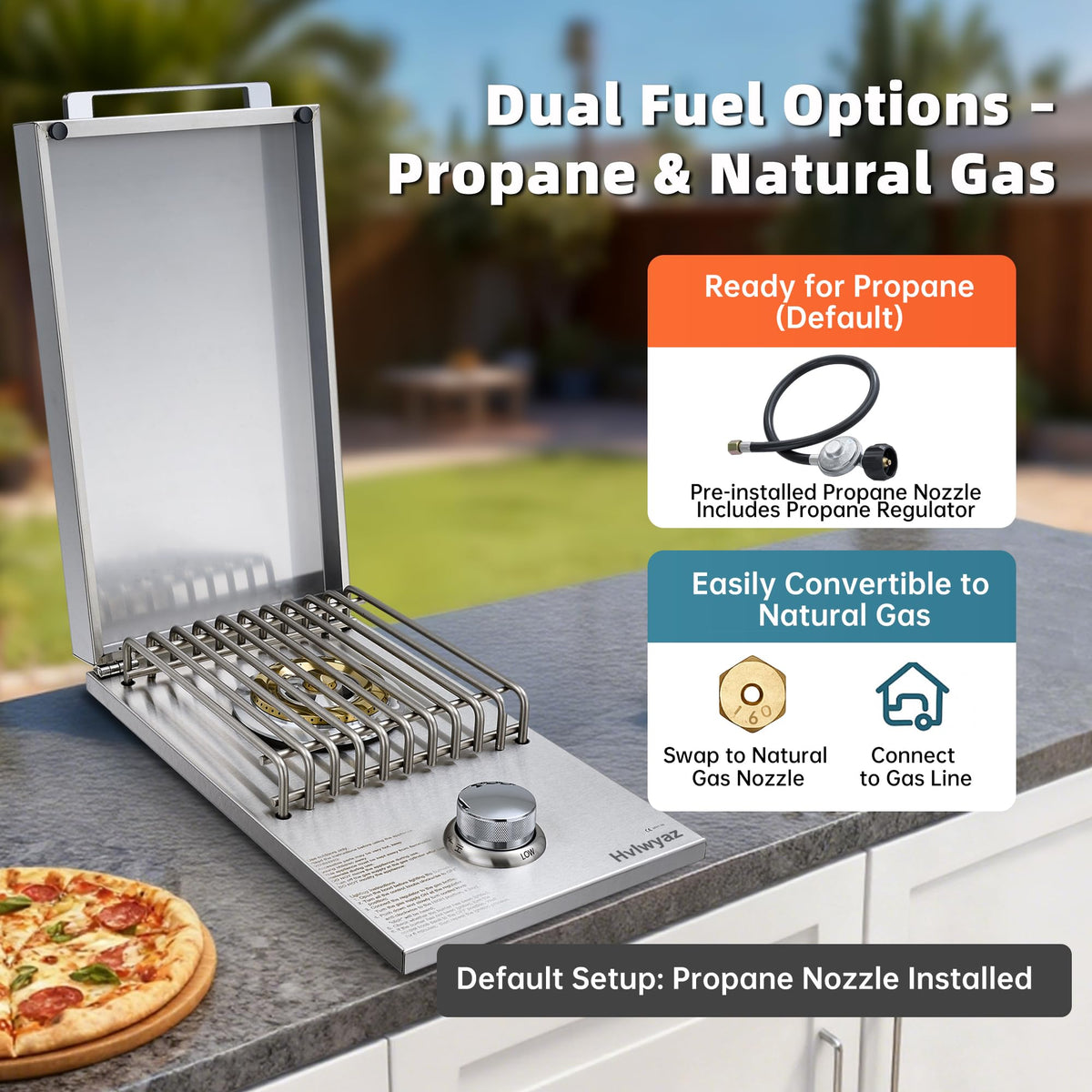Built-in Side Burner for Outdoor Kitchen, Propane & Natural Gas, 304 SS J4037