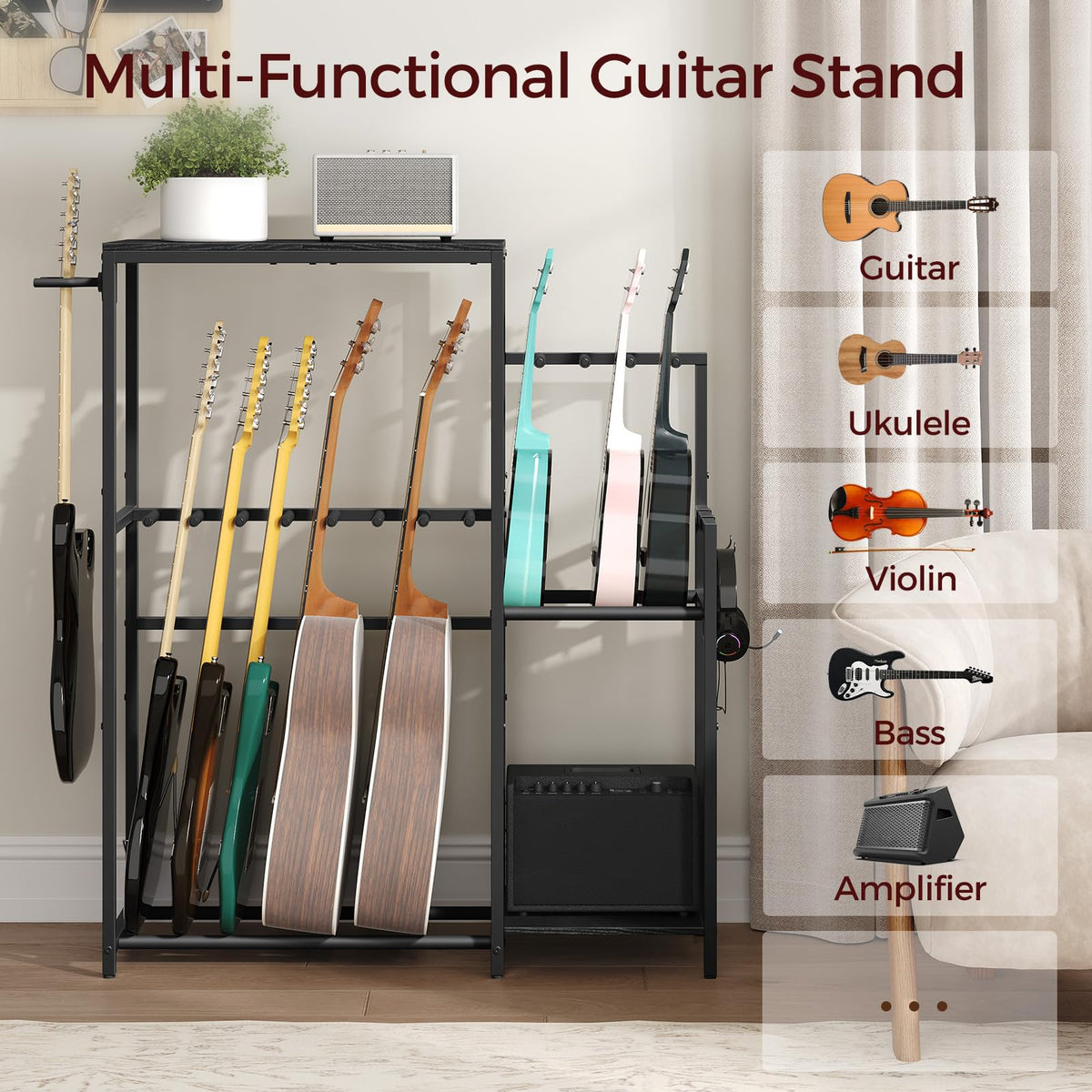 Guitar Stand, Multi-Guitar Rack, AMP Stand, Record Rack J9717