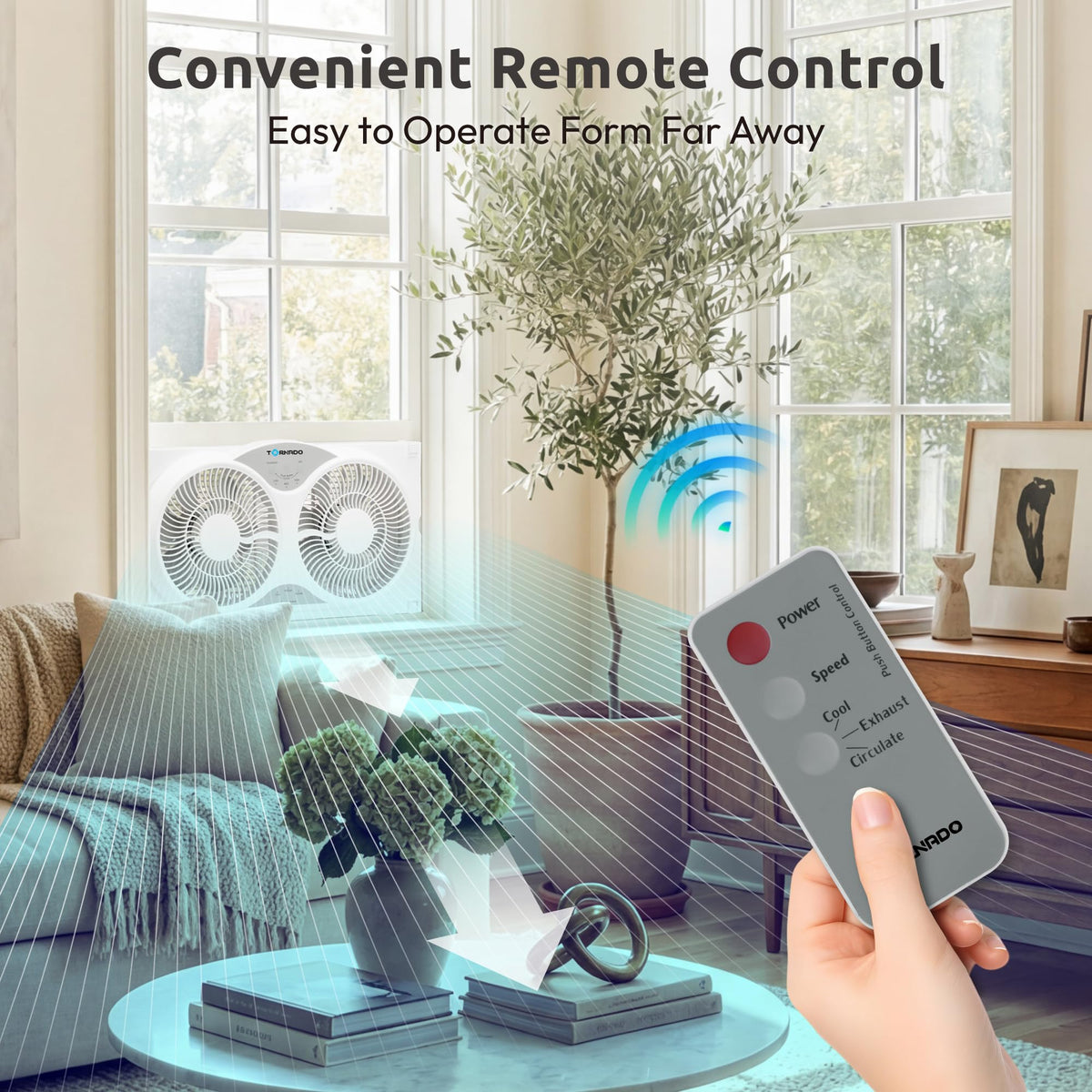 9 Inch Dual Window Fan with Remote Control, 3-Speed, White Z79948