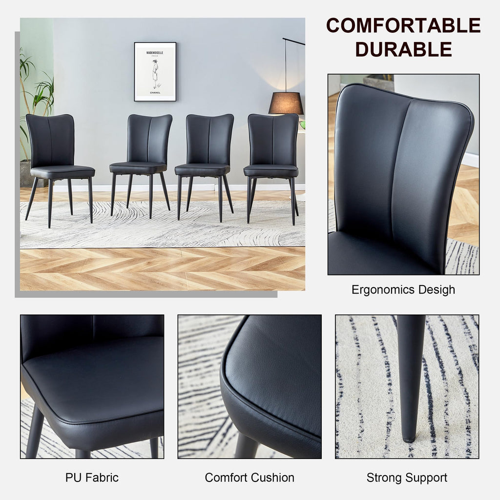 Black Faux PU Leather Dining Chairs Set of 4 Z76616