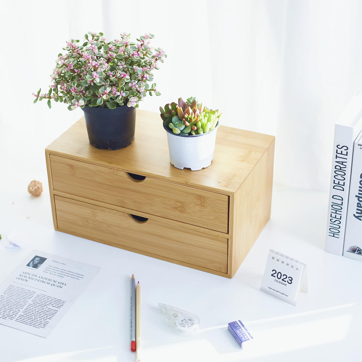 Bamboo Desk Organizer with Drawers K1311