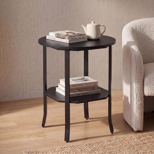 2-Tier Round Side End Table with Storage Shelf Y6960