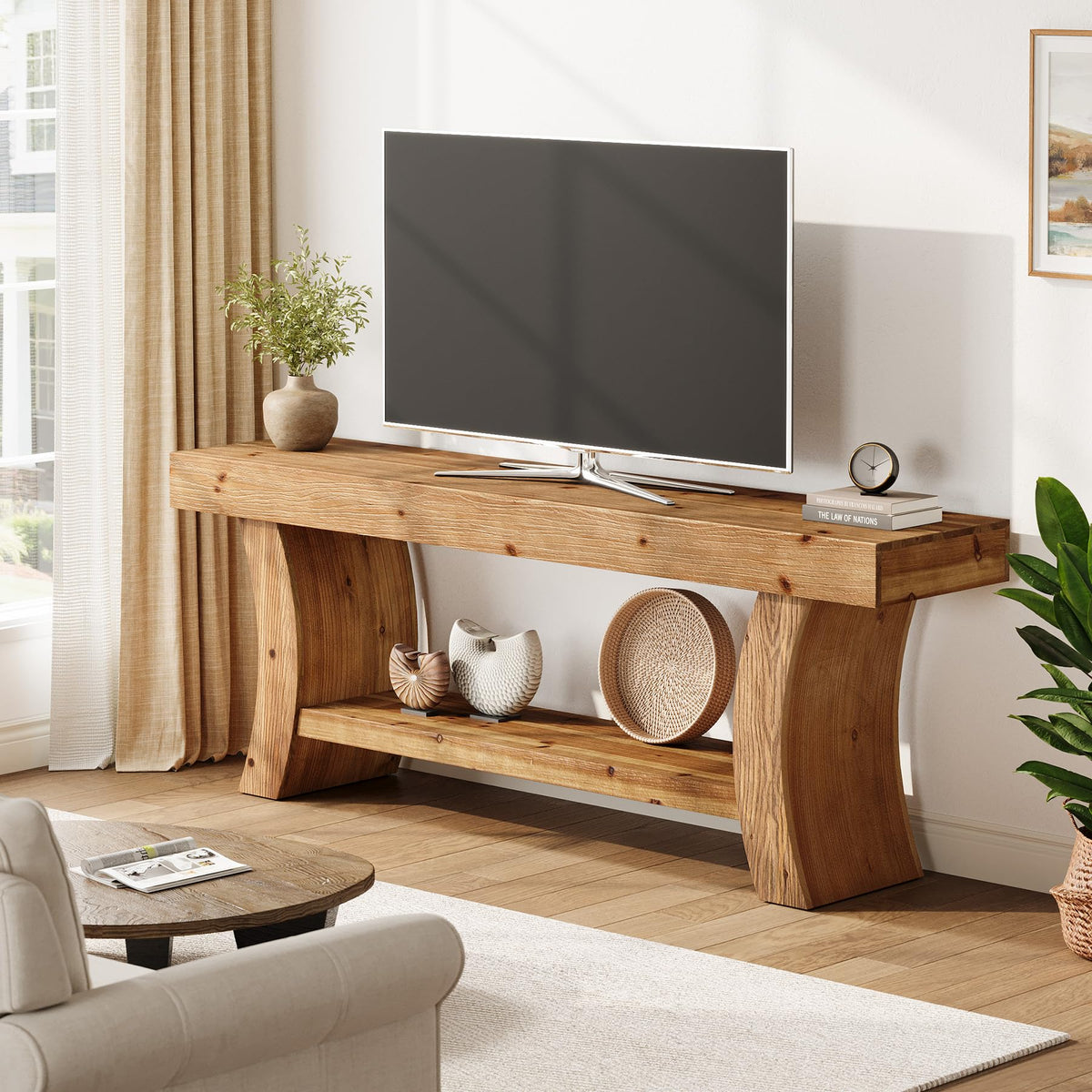 63" Solid Wood TV Stand with Storage Q627