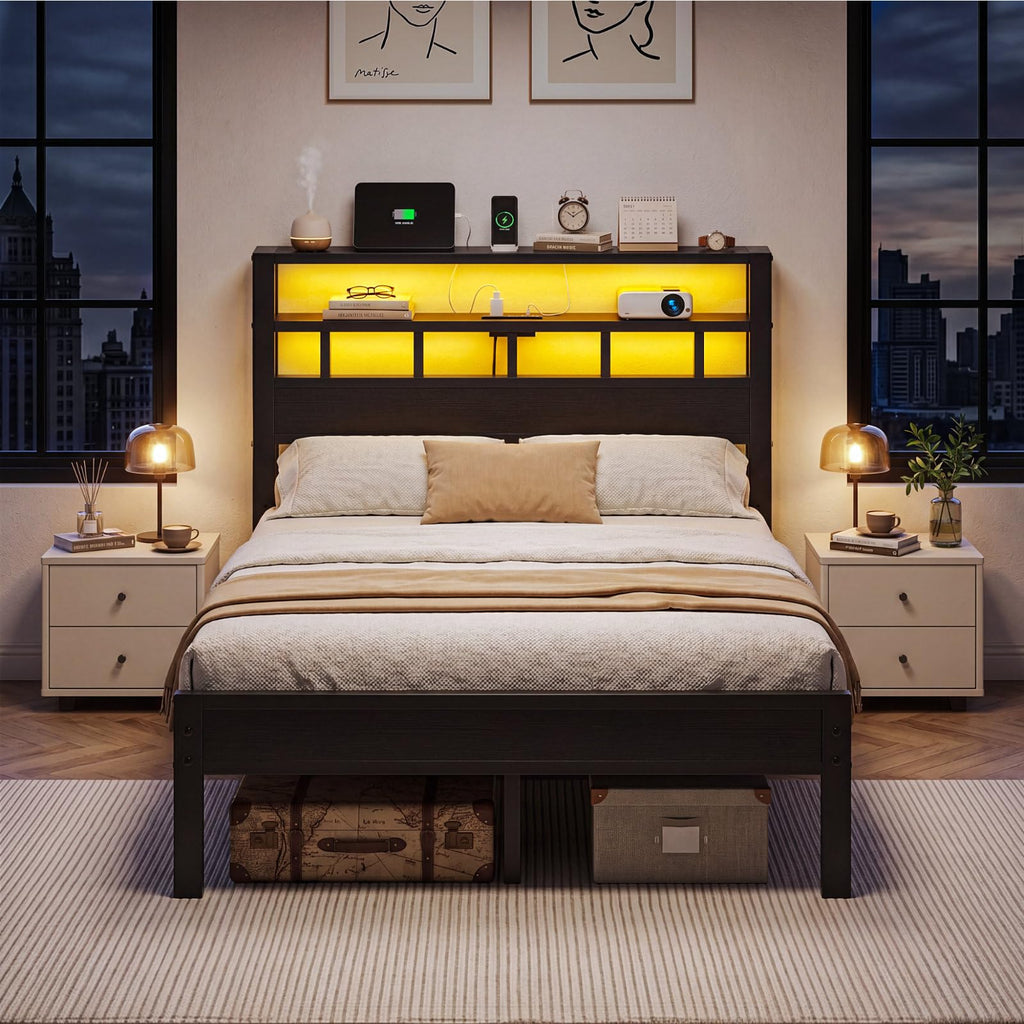 Full Size Bed Frame with Charging Station and LED C833775