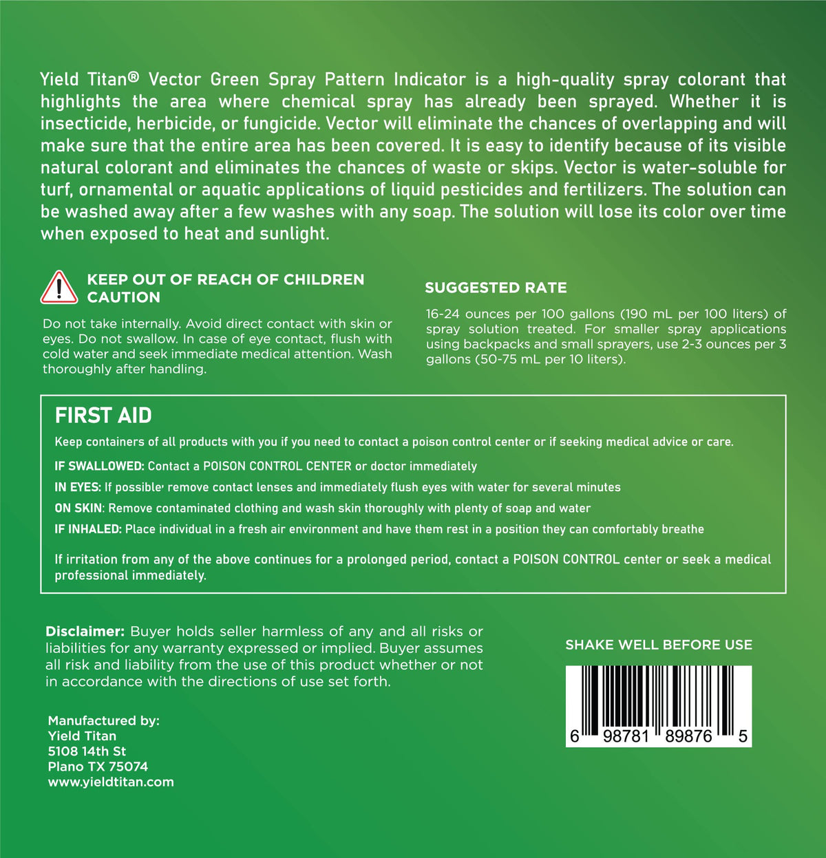 Non-Ionic Surfactant and Spray Pattern Indicator 8oz Each J646